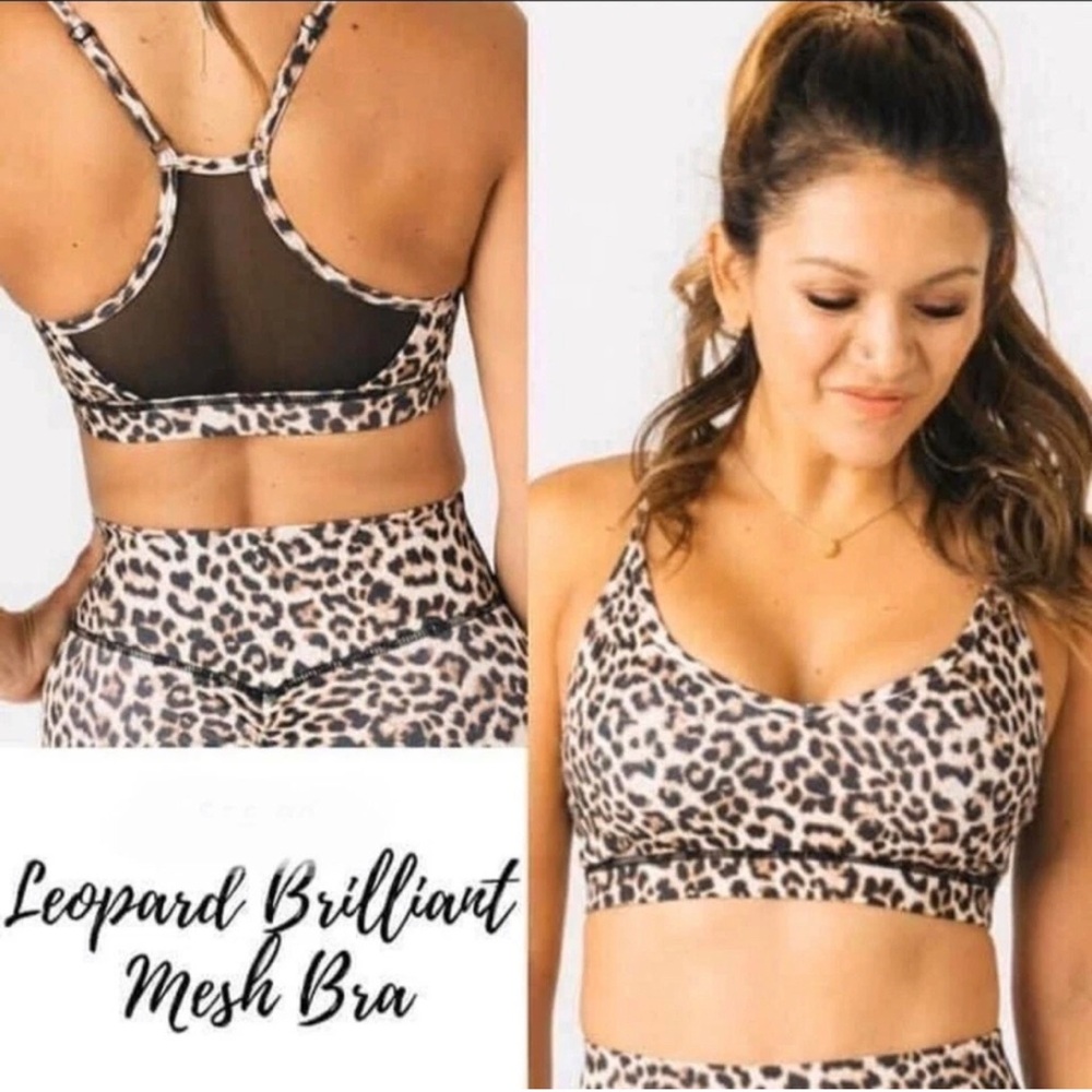 ZYIA Women's Leopard Print Brilliant Mesh Unpadded Sports Bra Size Large